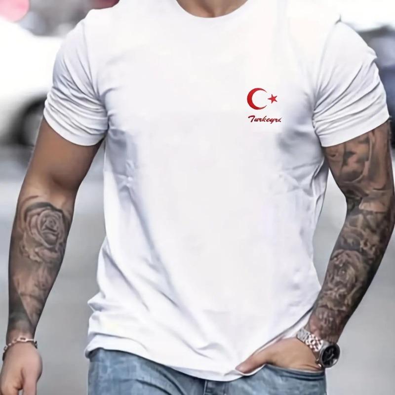 Men's Short Sleeved T-shirt, Round Neck Top, Letter Pattern Print, Comfortable, Casual, Summer, Loose Size