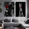 Sexy Woman Nude Art Red Rose Poster and Prints Modern Figure Canvas Painting Wall Art Picture for Room Home Decoration