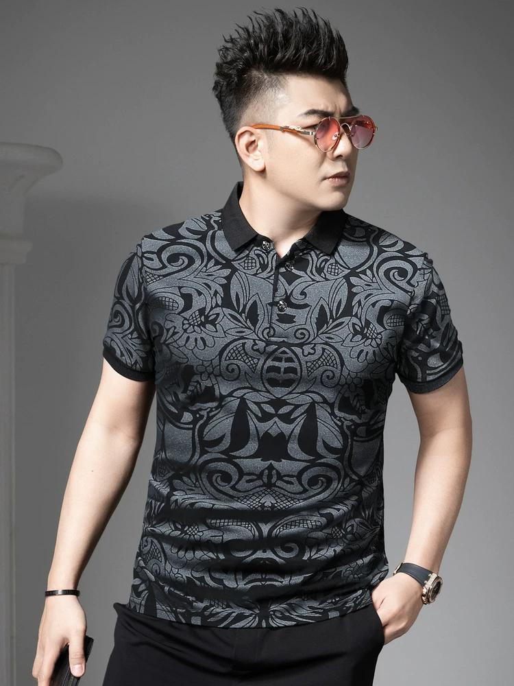 European Style 2025 New Trendy Brand Printed Short-Sleeve Polo Shirt for Men, Summer Slim Fit Turn-Down Collar T-Shirt Casual Top for Men