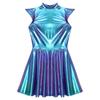 Women's Halloween Party Dress - Shiny Metallic A-line with Mock Neck & Cap Sleeves Fashion Bar Club Wear