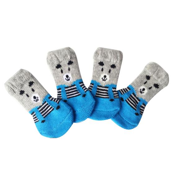 4Pcs Cats Dogs Cotton Warm Anti-Slip Cartoon Pattern Socks Shoes Pet Supplies