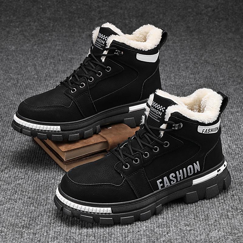 Модные короткие ботинки для зимы, мужская обувь 2024 года, новые плюшевые теплые хлопковые туфли, мужские повседневные кроссовки, нескользящие мотоциклетные ботинки
