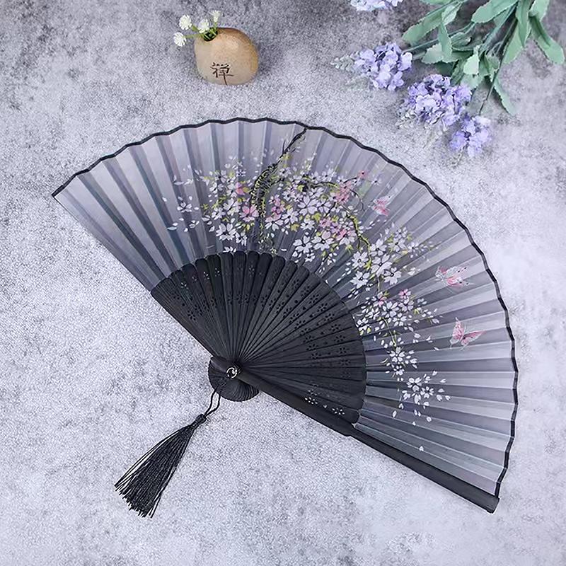 Бамбуковый антикварный складной веер в китайском стиле, летний женский танцевальный веер, портативный элегантный цветочный ручной веер, изысканные подарки