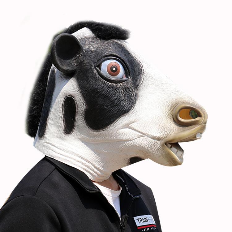 Halloween Black Cow Latex Mask Funny Animal Headgear Costume Party Props