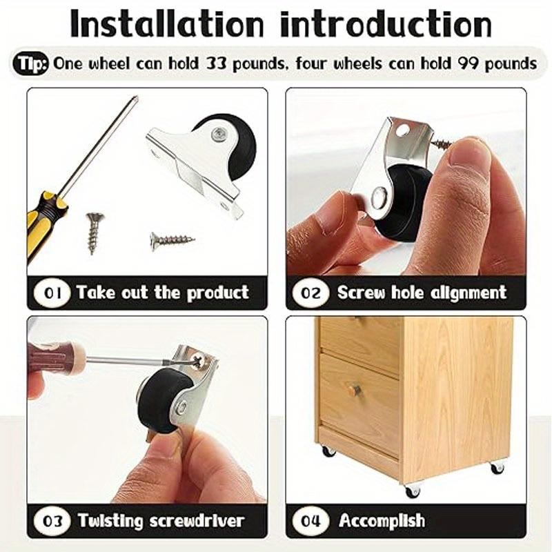 4pcs PP Plastic Roller Wheels Small Appliances Furniture Cabinets Casters Wheels Rigid Non Swivel Fixed Castor Wheels