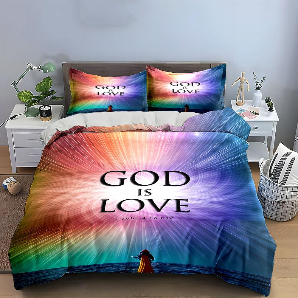 "God Is Love Rainbow Bedding" Bedding Duvet Cover Set Duvet Cover Pillowcases (1 * Duvet Cover 2 * Pillowcases, without duvet insert)