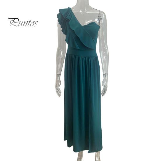 Женское вечернее платье на одно плечо с рюшами и плиссировкой с высокой талией, однотонное трапециевидное платье без рукавов с большим подолом для выпускного вечера, коктейльное платье макси, бальное платье