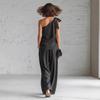 2 Piece Outfits for Women Summer One Shoulder Sleeveless Top And Wide Leg Pants Matching Lounge Set with