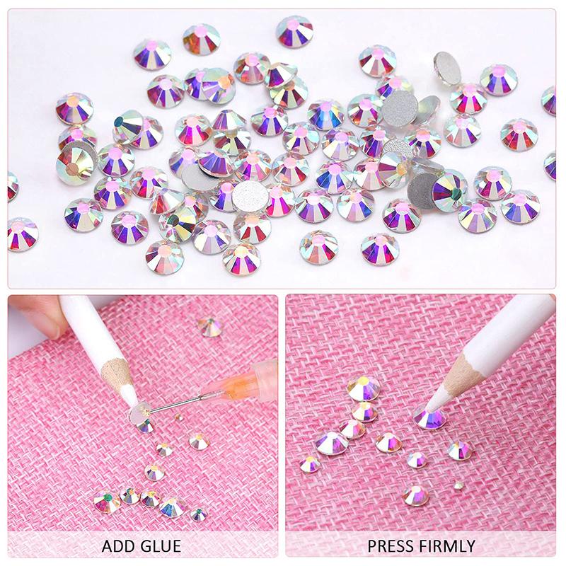1440Pcs/bag AB/Clear Round Mini Nail Diamond SS3-SS20(1.3-4mm) FlatBack Non-Hotfix Nail Crystal Crystal Clear AB Manicure Glass