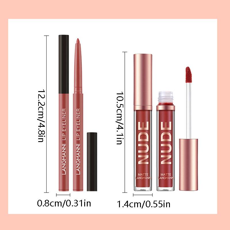 Набор из 2-х карандашей для губ и блеска для губ. Набор нелипкой матовой помады.