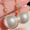 1 Pair Hook Earrings Bling Rhinestone Golden Iridescent Elegant Temperament High Gloss Faux Pearl Drop Earrings Fashion Jewelry