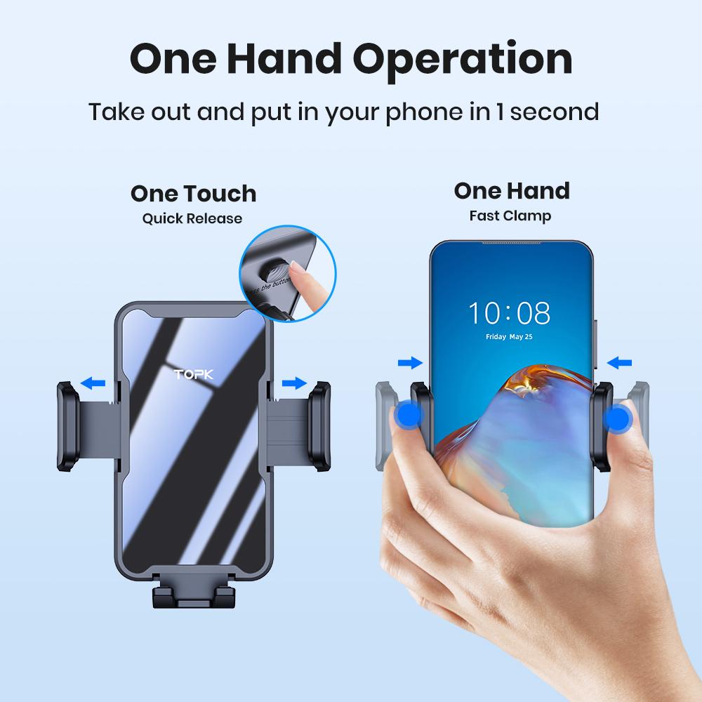 TOPK Adjustable Car Phone Holder Dashboard Mount 360 Rotation for iPhone 17 16 15 ProMax SamsungS25 Ultra Hands Free Automobile