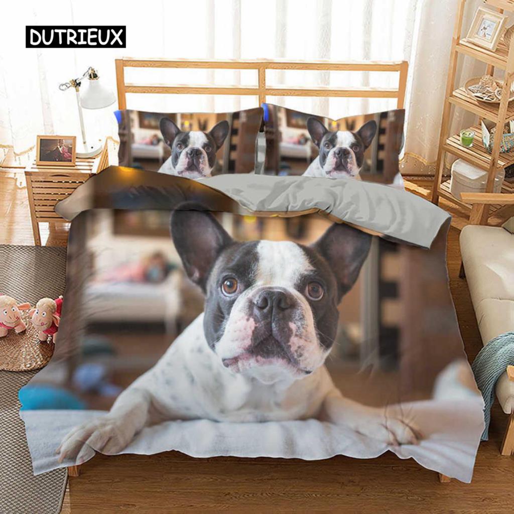 Комплект постельного белья с изображением французского бульдога размера King Size, милый комплект постельного белья с изображением щенка и животных для детей-подростков из полиэстера, 2/3 шт., мягкое одеяло