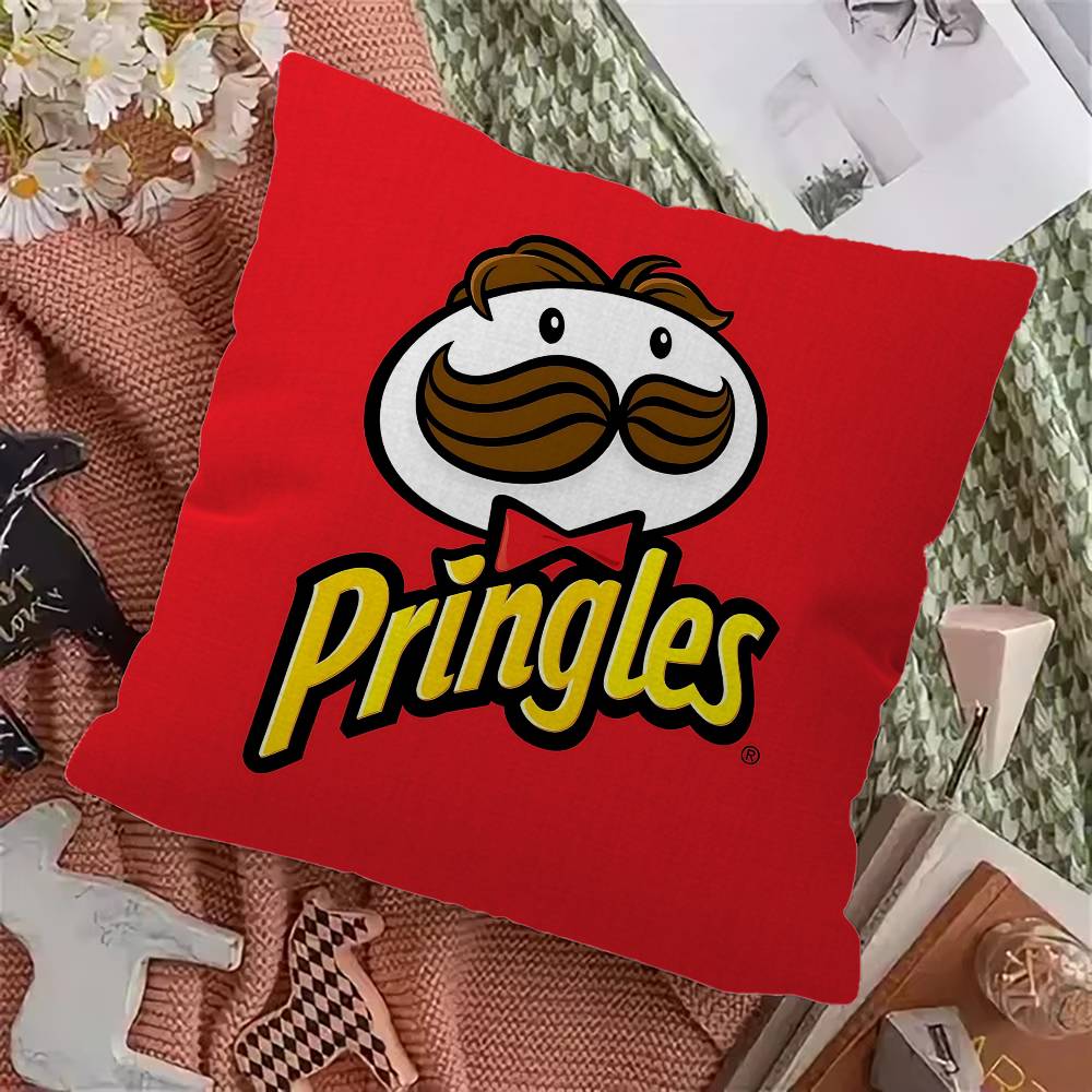 Классическая закуска ЛОГО P-Pringles Наволочки Мультяшная Декоративная для Дивана Домашняя Двусторонняя Печать Короткий Плюш Милая Наволочка