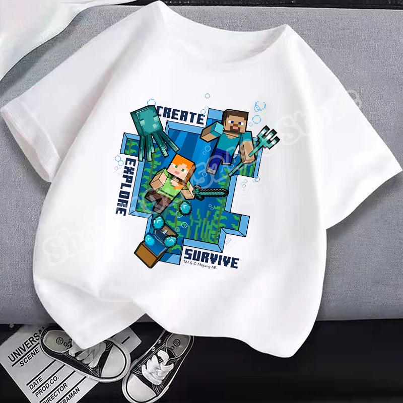 Детская хлопковая футболка с круглым вырезом Miner Crafted, с принтом на игровую тематику, с коротким рукавом, повседневные футболки для мальчиков, летняя одежда, детские подарки