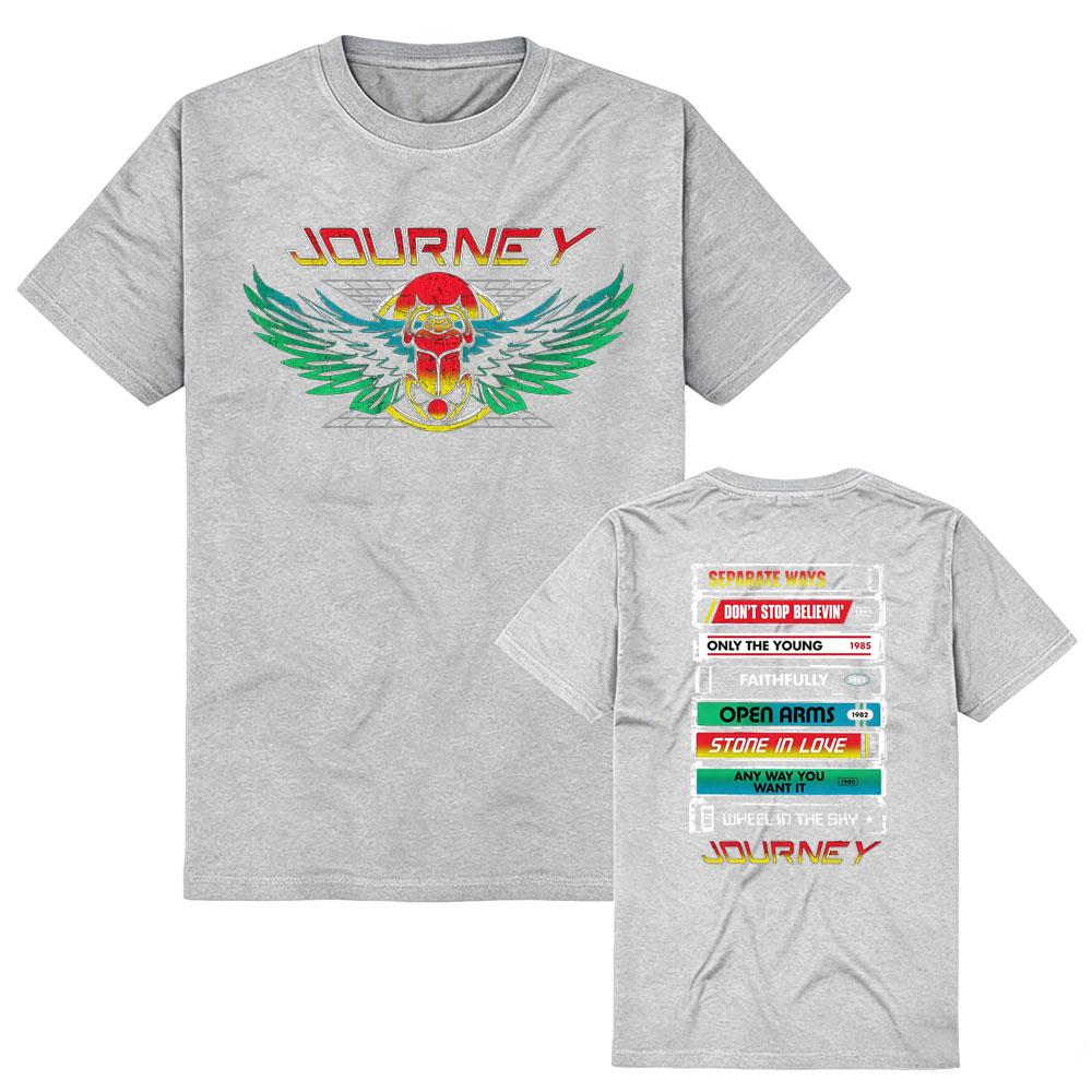 Journey Band Vintage Rock Merch Cassette Tape Aesthetic Album Stack Design O-neck Soft Pure Cotton Summer Short Sleeve Unisex