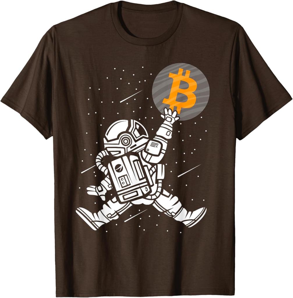 Астронавт Bitcoin Тянется к BTC Графическая футболка Криптотрейдера Мужская Повседневная С коротким рукавом