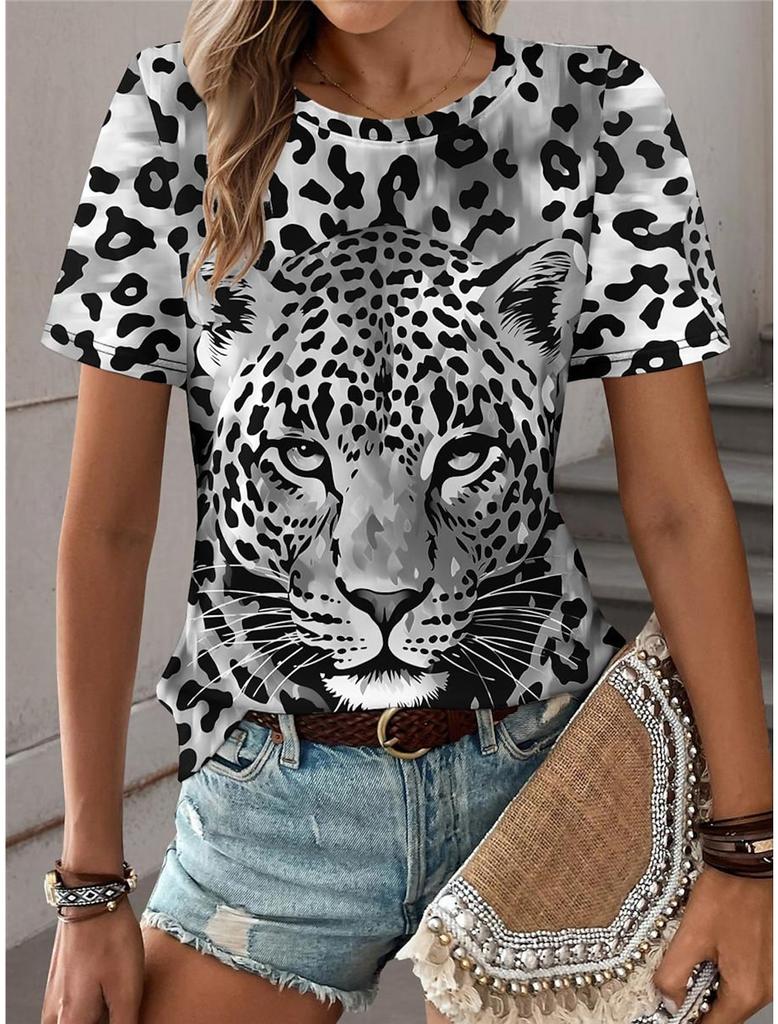 Summer Colorful Leopard 3D Print T-shirt Women Streetwear Casual Fashion Oversize Short Sleeve T Shirt O-neck Tees Tops Clothing