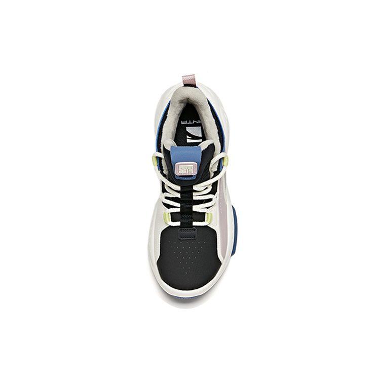 Anta Bastard Fleece lined High top Skateboard Shoes Women's Black Blue White 122048080-6