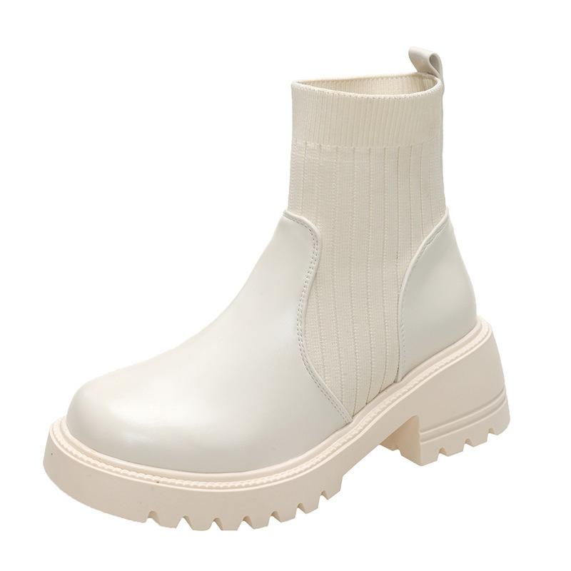 Ботильоны-носки женские осенне-зимние новые на толстой подошве-маффине, вязаные вставки большого размера, тонкие ботинки, модные ботинки женские