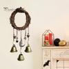 Door Knob Witch Bell Home Protection Handmade Hanging Brass Bell Wishing Bottle Rattan Wreath Witchcraft Door Hanger Wicca Wind Chime Decoration
