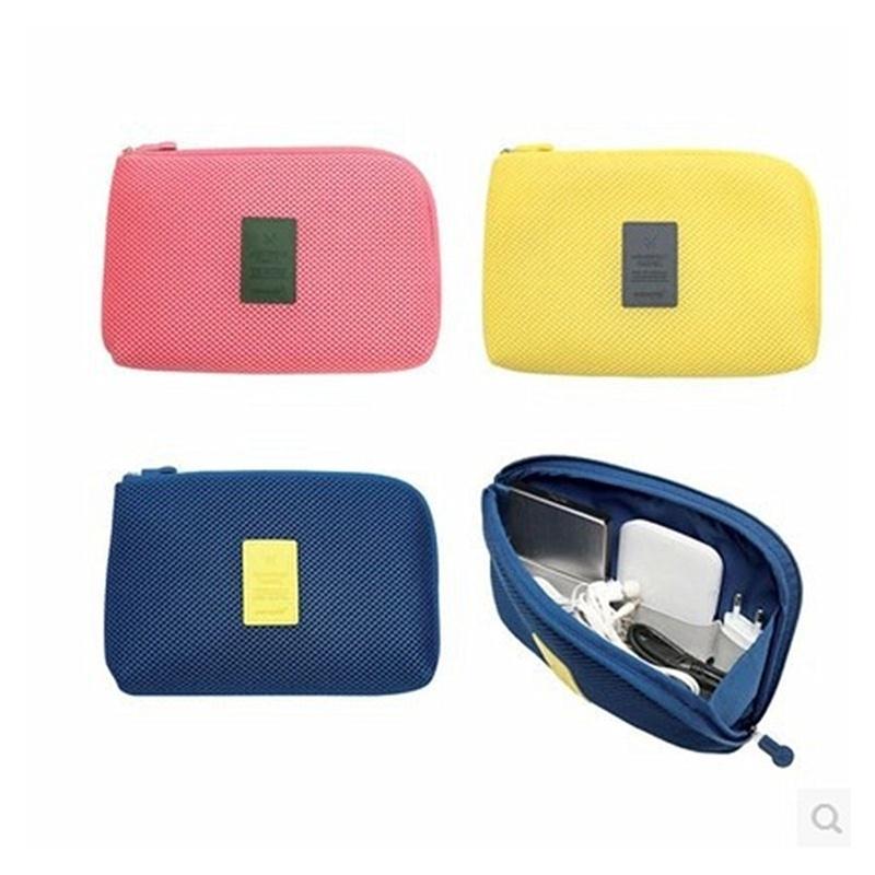 Travel Storage Bag for Digital Data Cable Charger Headphone Portable Mesh Sponge Bag Cosmetic Bag