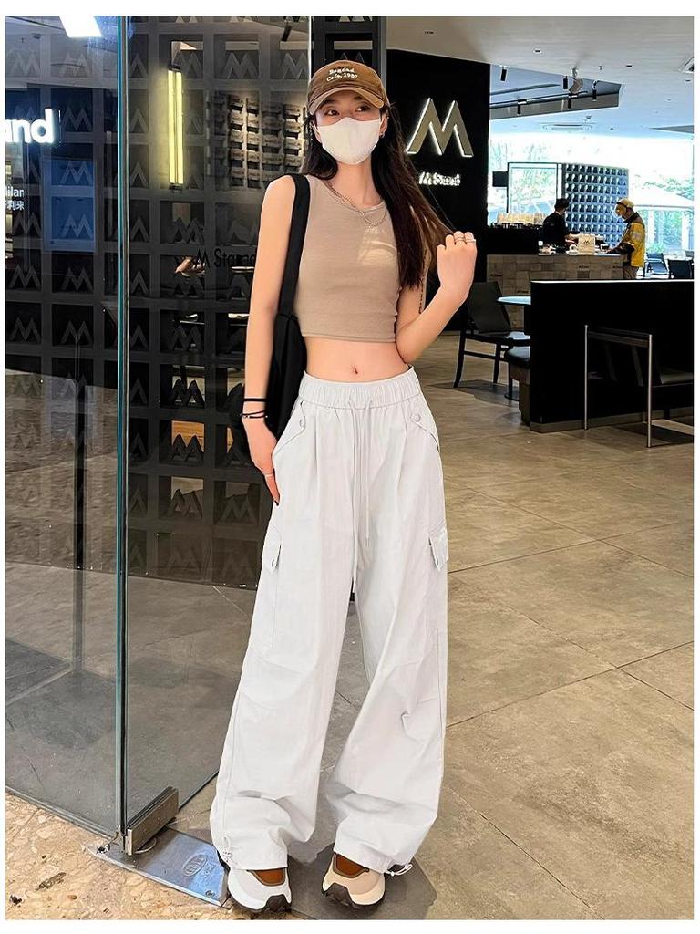 Маленькие женские брюки карго с манжетами - Широкие брюки с высокой талией для альпинизма и спорта, Повседневная одежда на весну/осень