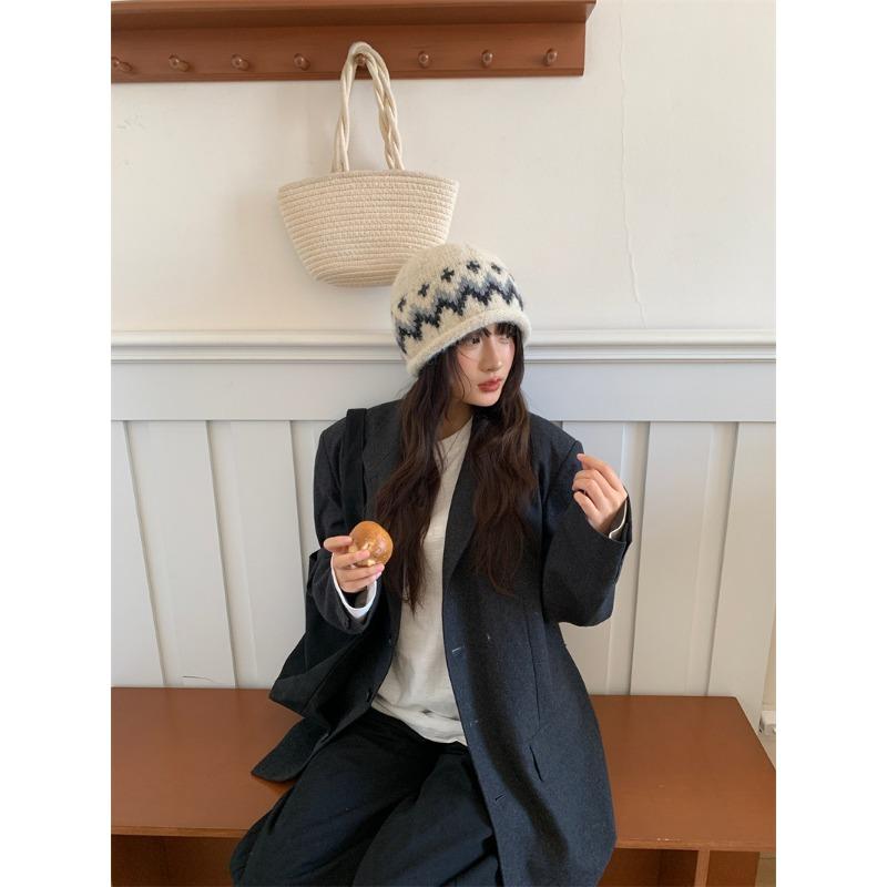 Women S Vintage Jacquard Knit Hat Autumn Winter Warm Ear Protection Beanie