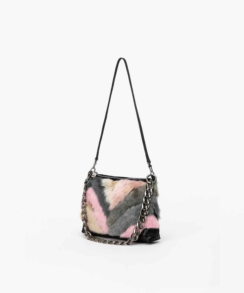 Jina In Ny Colored Fur Top Zip Shoulder Bag