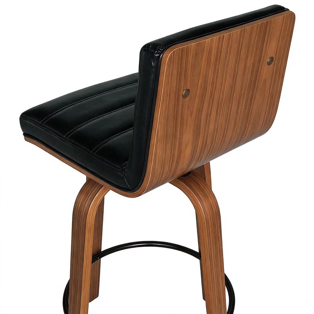 Swivel Bar Stool with PU Leather Upholstery & Curved Wooden Legs 360 degrees Swivel Chair for Kitchen, Bar & Counter