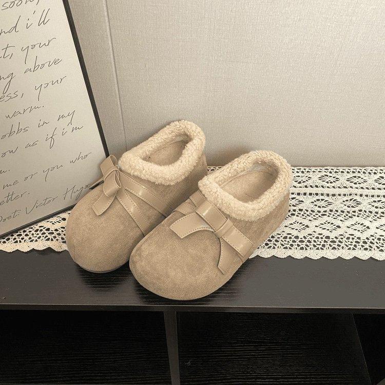 Birkenstocks на толстой подошве, модели с бархатным бантом для элегантного образа, новые зимние модели, хлопковая уличная обувь на мягкой подошве для тепла