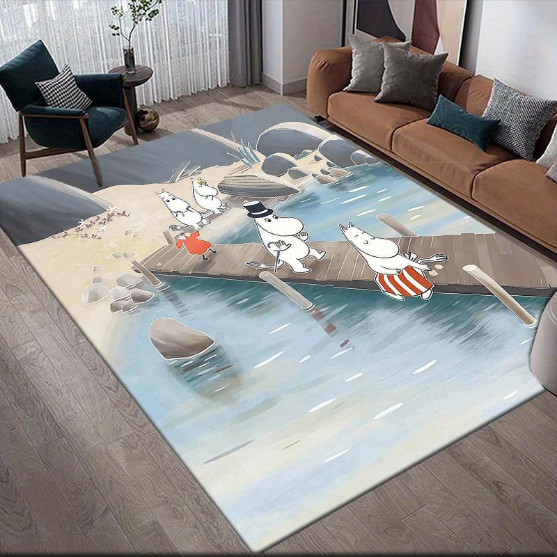 Moomin Flannel Pattern Square Carpet,Area Rug,Carpet Rug for Living Room Bedroom Sofa Playroom Decor,Non-slip Floor Mat