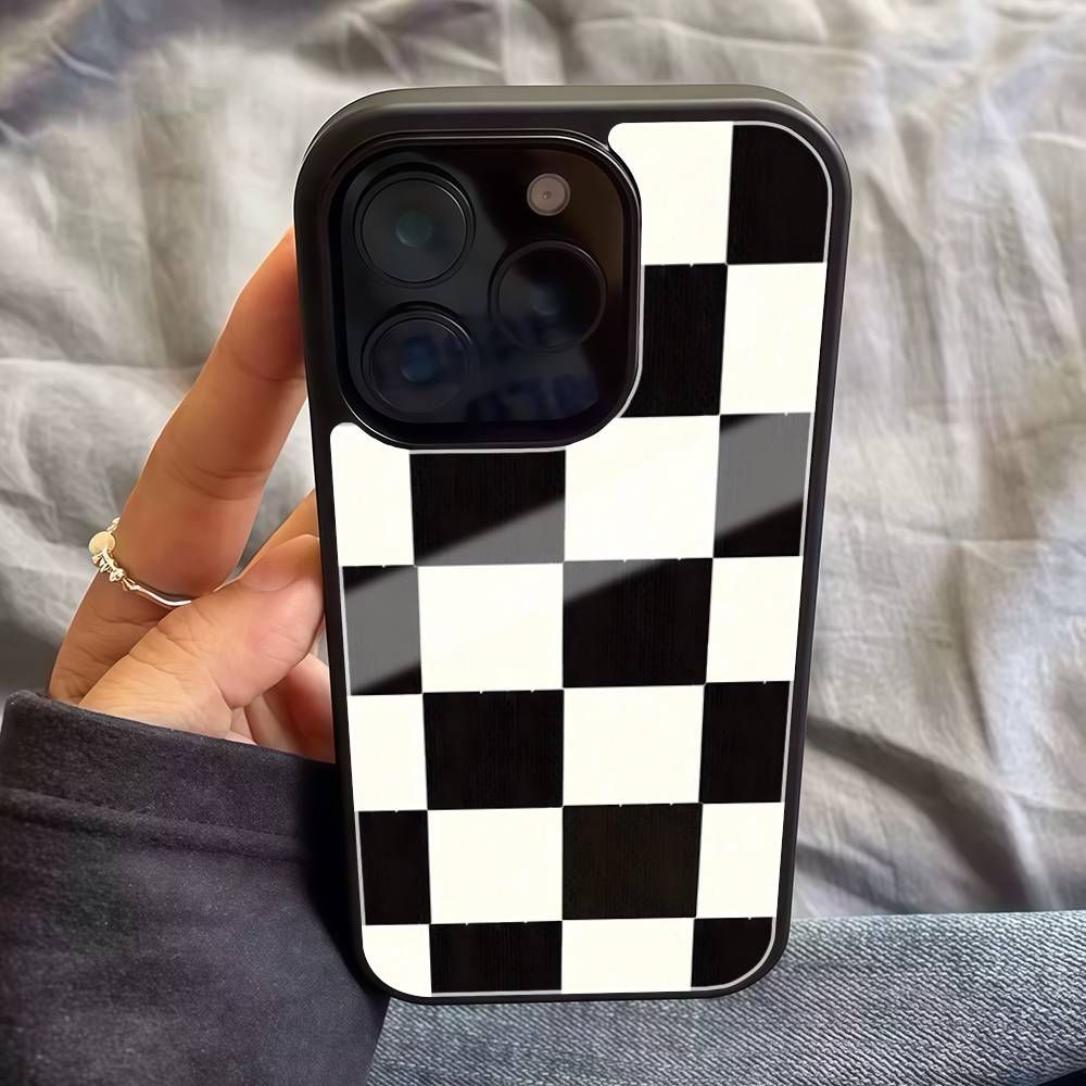 Черно-белый шахматный узор PC+TPU Чехол для телефона Для Iphone 17 Air 16 15 14 13 12 11Pro Max Жесткий пластик