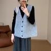Ленивый стиль Свободный свитер-жилет Осень Женский Корейская версия Дикий многослойный топ без рукавов