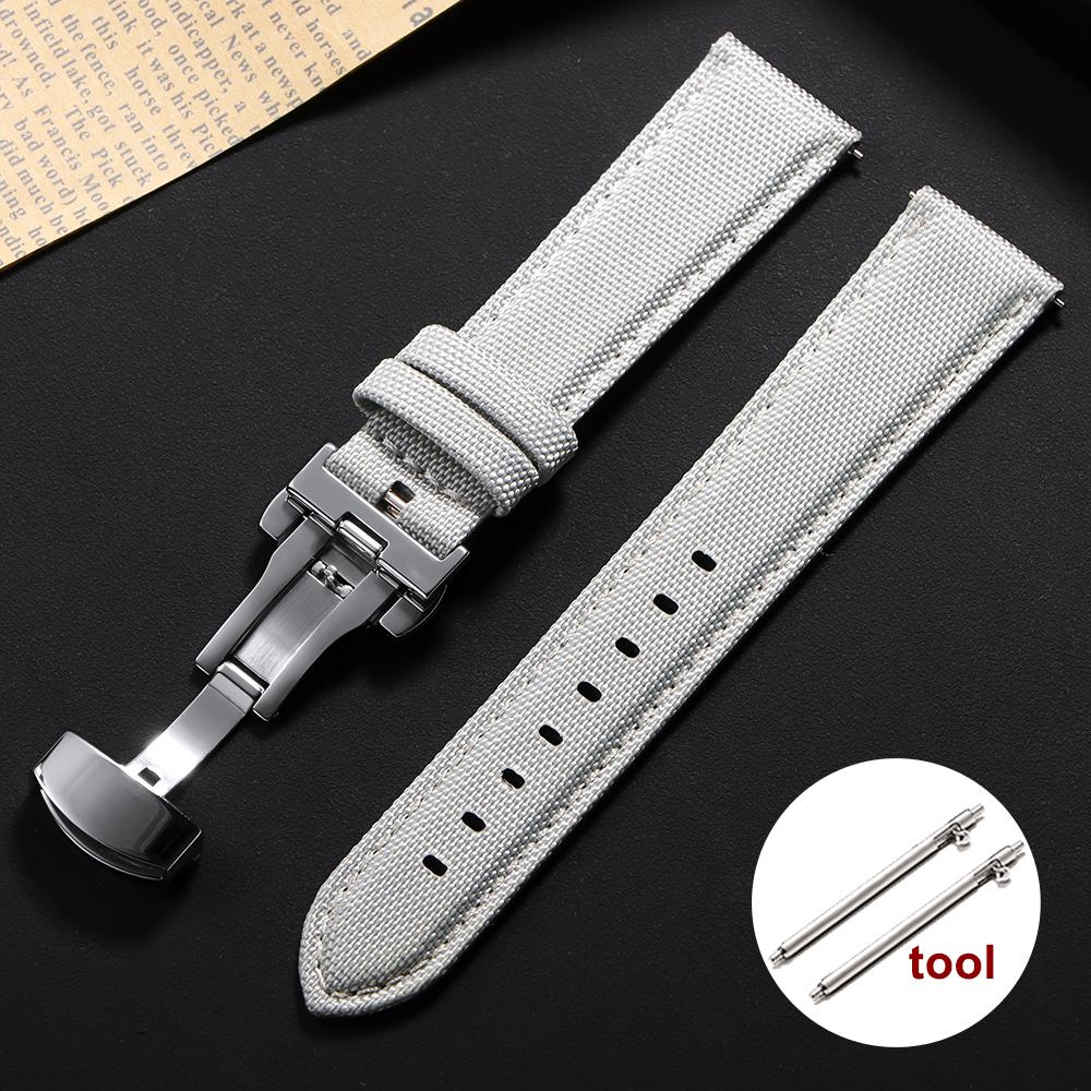 Sailcloth Watch Strap 20mm 22mm for Omega Business Butterfly Buckle Nylon Waterproof Watchband Men Women Quick Release Bracelet