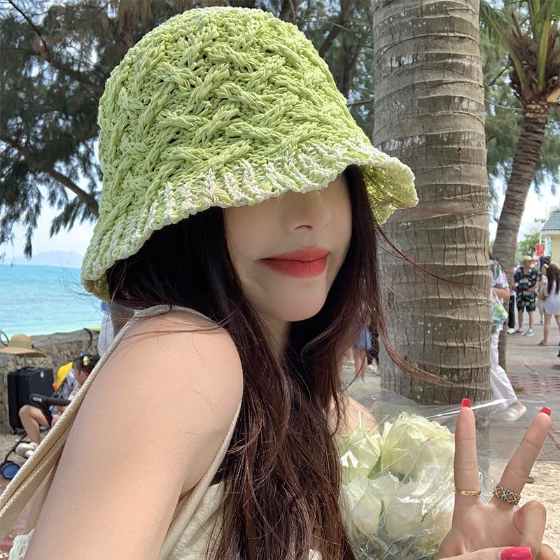 Полая плетеная панама для весны и лета, дышащая солнцезащитная кепка, солнцезащитные кепки, японские свежие зеленые женские шляпы