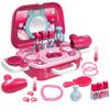21Pcs Role Play Jewellry Kit W/ Princess Suitcase Include Hair Dryer Brushes Lipsticks Mirror Pretend Makeup Toys Set for 2-6Yea