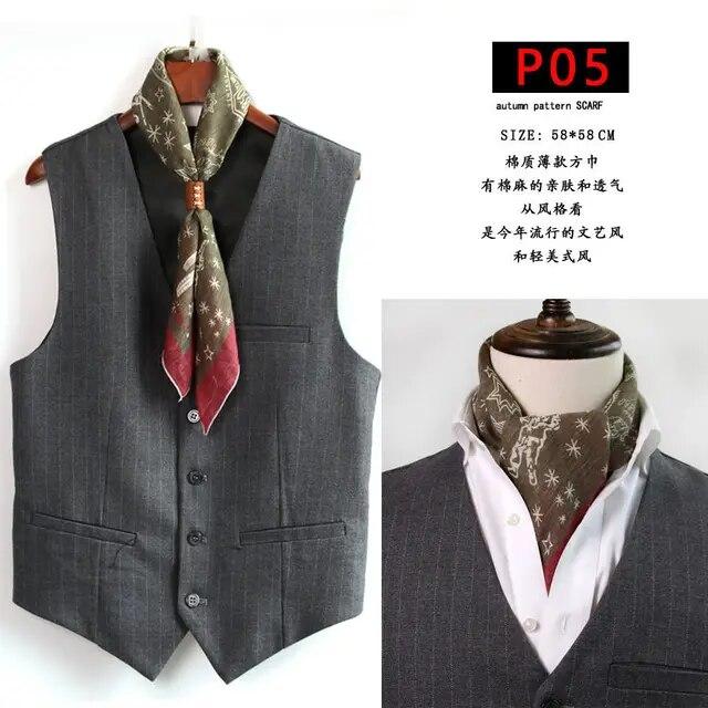 Cotton and Linen Men's Artistic Retro Scarf Korean Spring Autumn Winter Scarf Hip Hop Street Style Scarf Small Square Towel