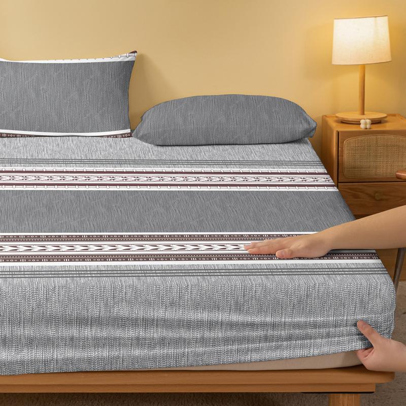 1 Simple Modern Geometry Printed Matte Fitted Sheet, Bedroom Printed Bed Cover, Bedding (Excluding Pillowcases)