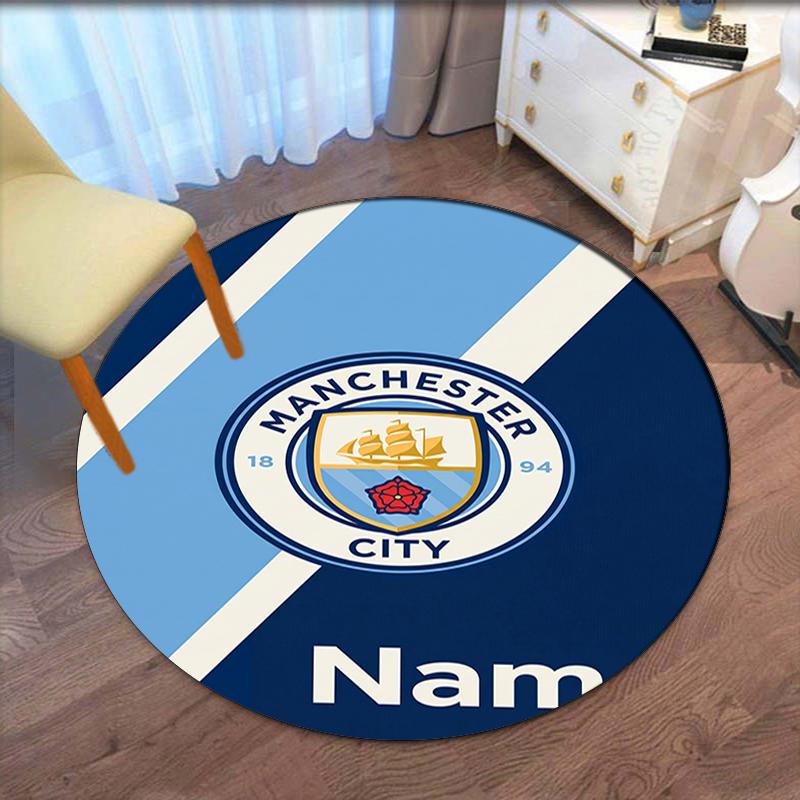 Custom Name Manchester City Printed Round Rug Carpet Chair Rug Area Rug Entryway Doormats,for Office Chair Living Room Bedroom Kitchen Room.