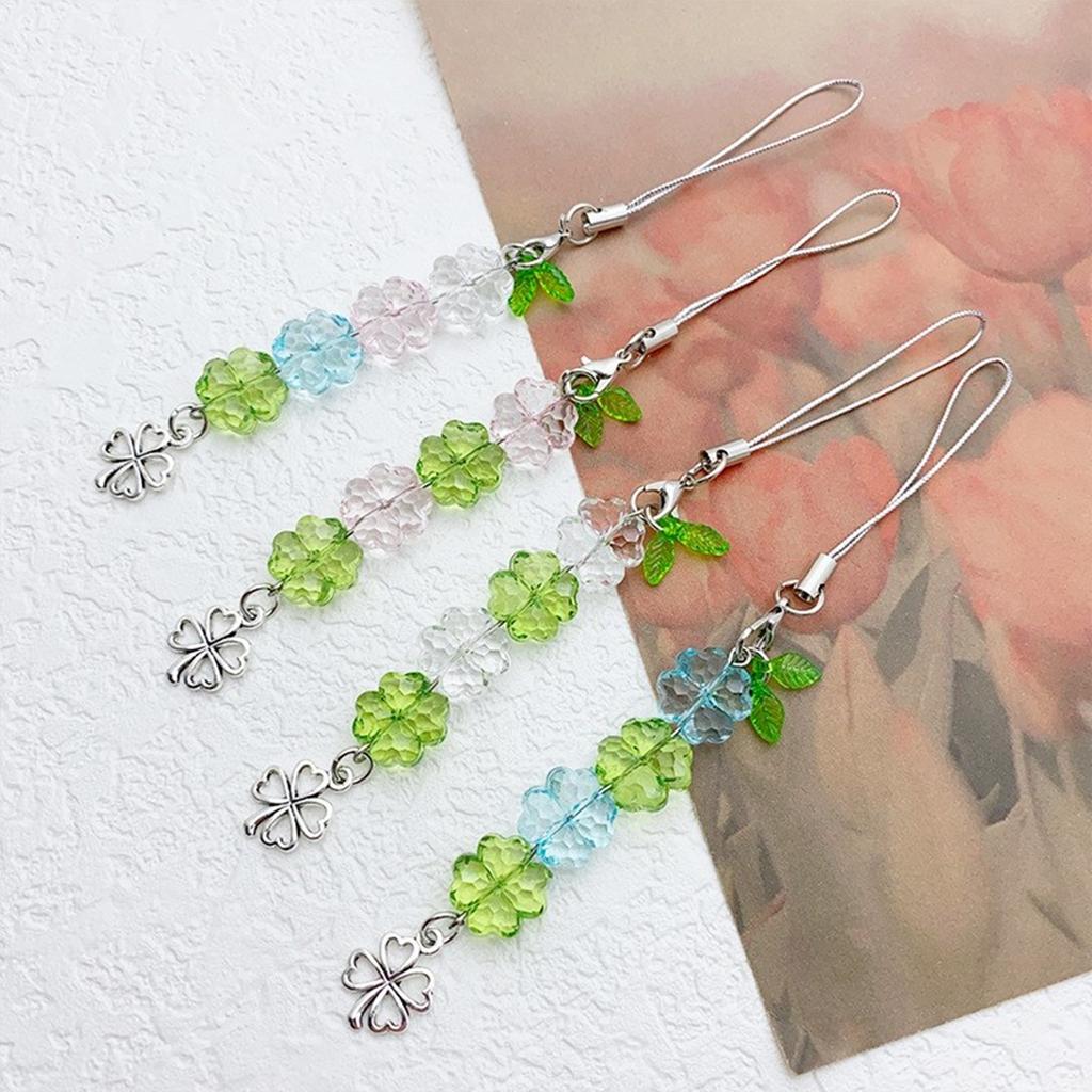 Colorful Keychain Elegant Beaded Four Leaf Clovers Phone Pendant Bag Charm Stylish Accessory for Fashion Enthusiasts
