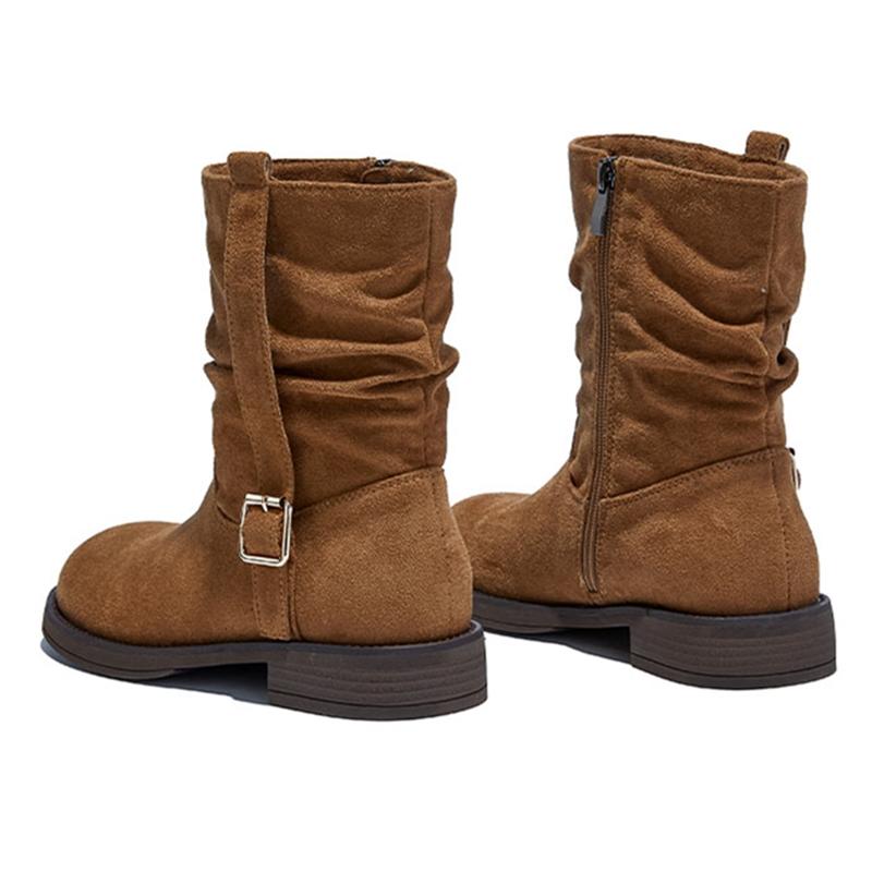 Women's Ankle Boots and Booties Non-Slip Round-Toe Western Cowboy Boots Large-Size Maillard Vintage Motorcycle Boots Female