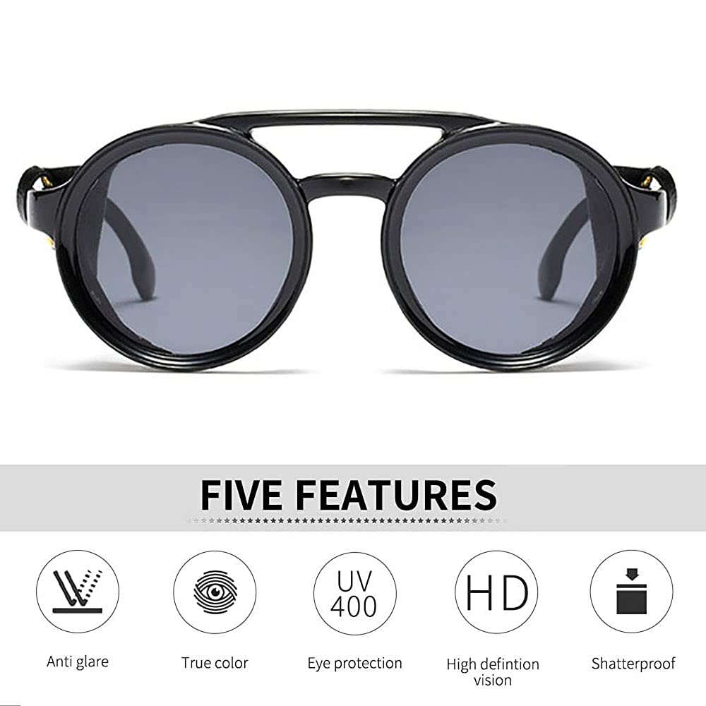 Готические солнцезащитные очки для мотоциклистов ретро круглые солнцезащитные очки с боковой защитой ретро-очки в стиле стимпанк одежда [SHEEN KELLY] мужские