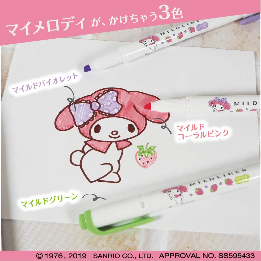 Zebra Mildliner Highlighter Sanrio My 3 Pen, Melody, Colors, WKT7-SR-3C-MM
