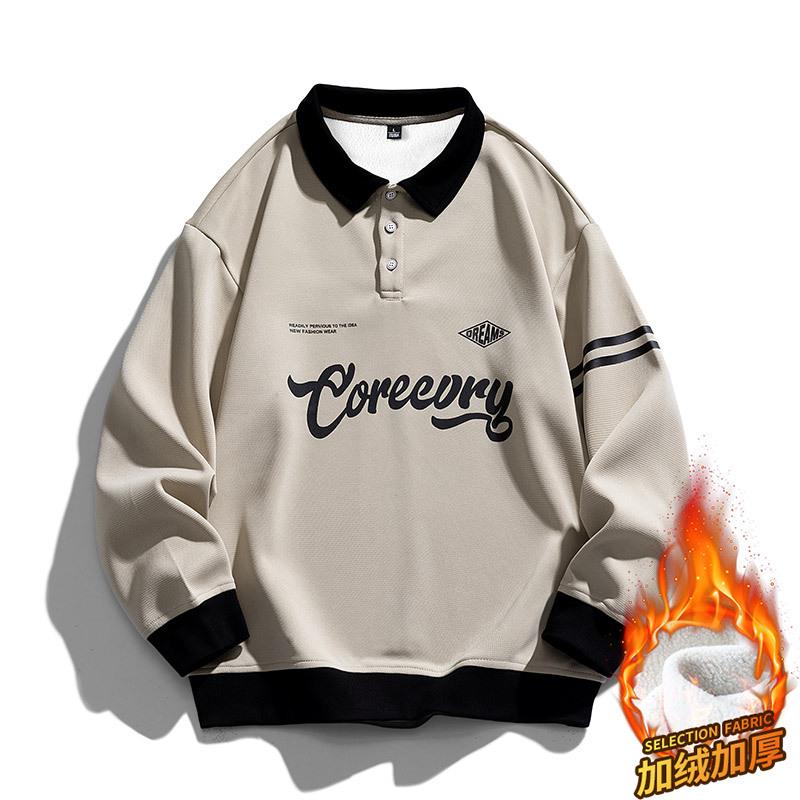 Мужская ретро-худи с воротником-поло - Модная японская рабочая одежда для подростков, весна/осень 2024
