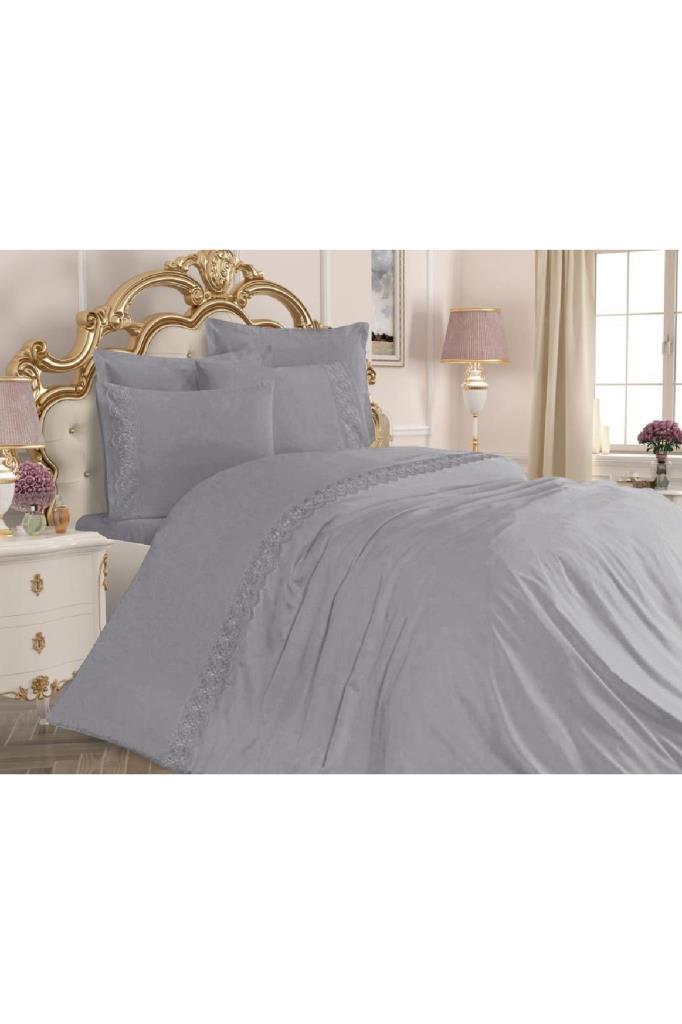 Lalezar Комплект пододеяльников 6шт, Пододеяльник 200х220, Простыня 240х260 Хлопчатобумажная ткань, Полный размер, Двойной размер Серый