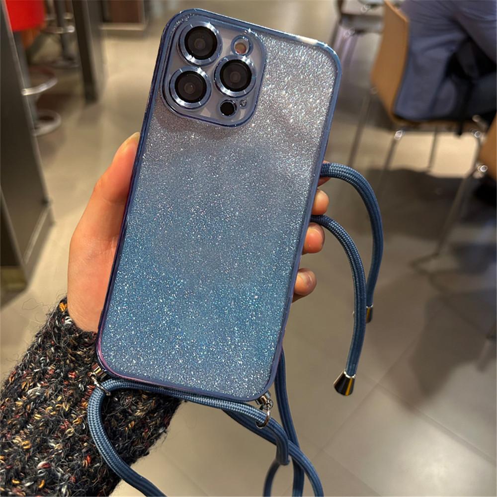 Чехол-шнурок через плечо с блестками для iPhone 15 14 13 12 11 Pro Max Mini XR XS Max 7 8 Plus Мягкая TPU с гальваническим покрытием Противоударная задняя крышка