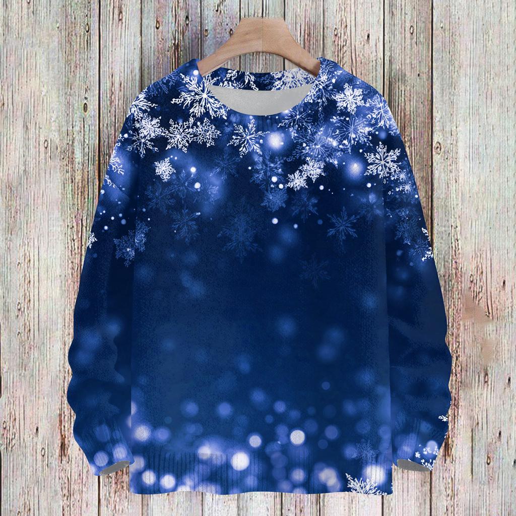 Женский Модный И Повседневный Рождественский Милый Принт Круглый Вырез Длинный Рукав Вязаная Пряжа