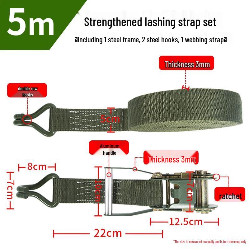 Heavy-Duty 5-Meter Cargo Tie-Down Strap with Ratchet