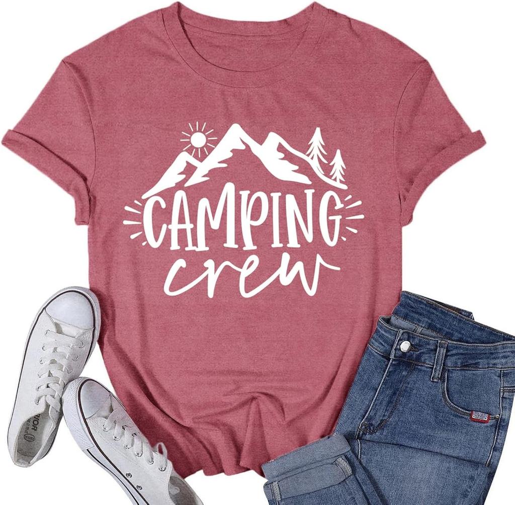 VQD Camping Crew Shirts for Women Camp Life Tshirt Mountain Hiking Adventure Tee